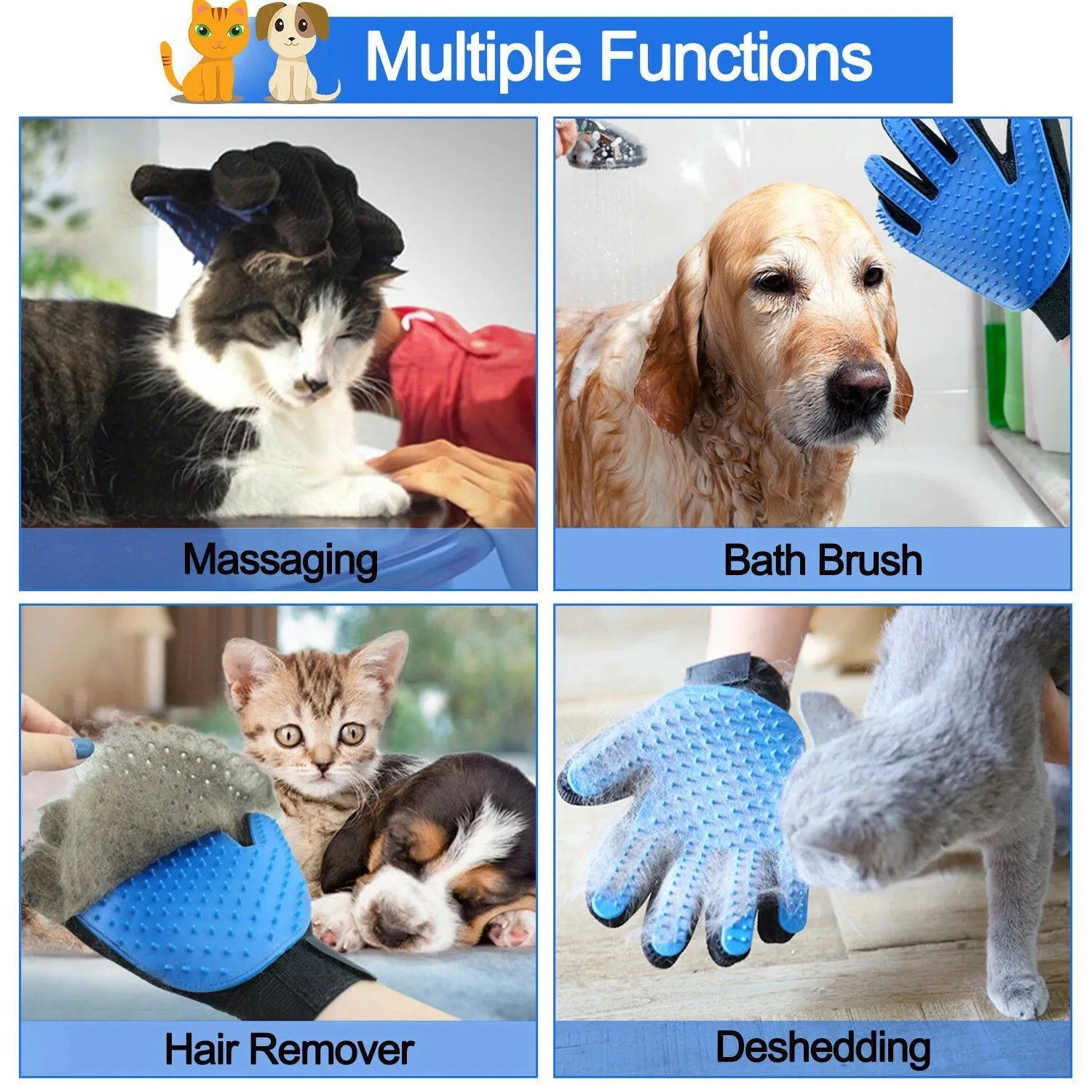Pet Hair Brush Dog Cat Comb Gloves Grooming Remover Mitt Fur Massage DeShedding