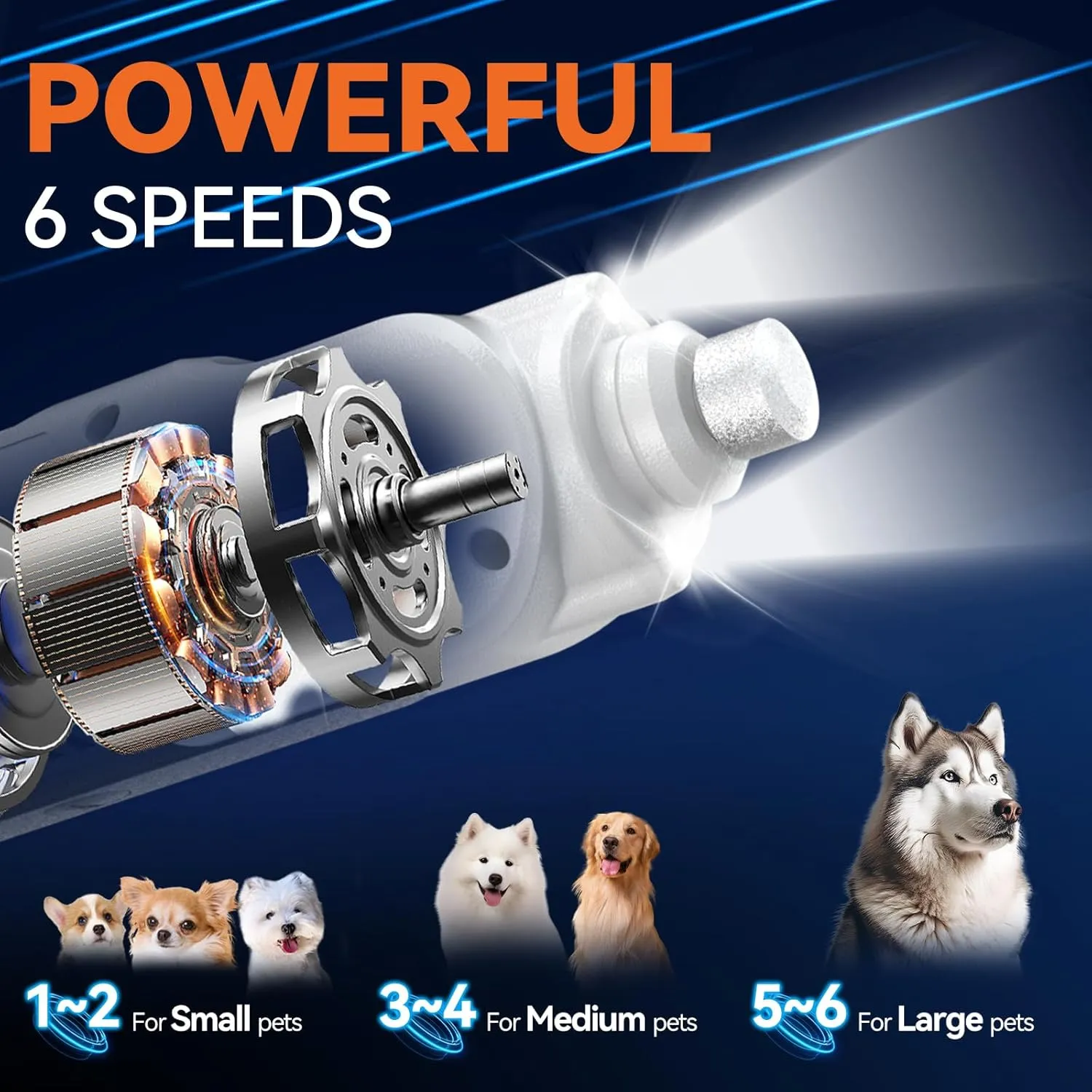Pet Nail Grinder for Dogs,6-Speed Rechargeable Dog Nail Trimmers and Professional Clippers,Paws Grooming Kit for Medium Large Dogs Cats - White