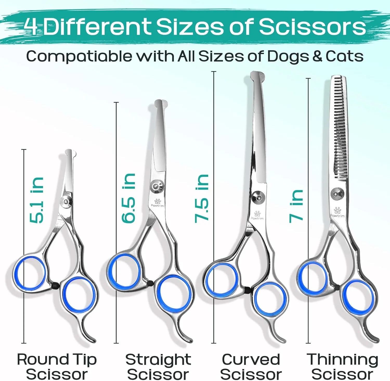 Professional Pet Grooming Kit  6 in 1 Dog Grooming Scissors Kit - Dog & Cat Grooming Supplies - Adjustable Screw Scissors, 4CR Stainless Steel Dog Clippers, Hair Thinning Shears, Rubber Grips
