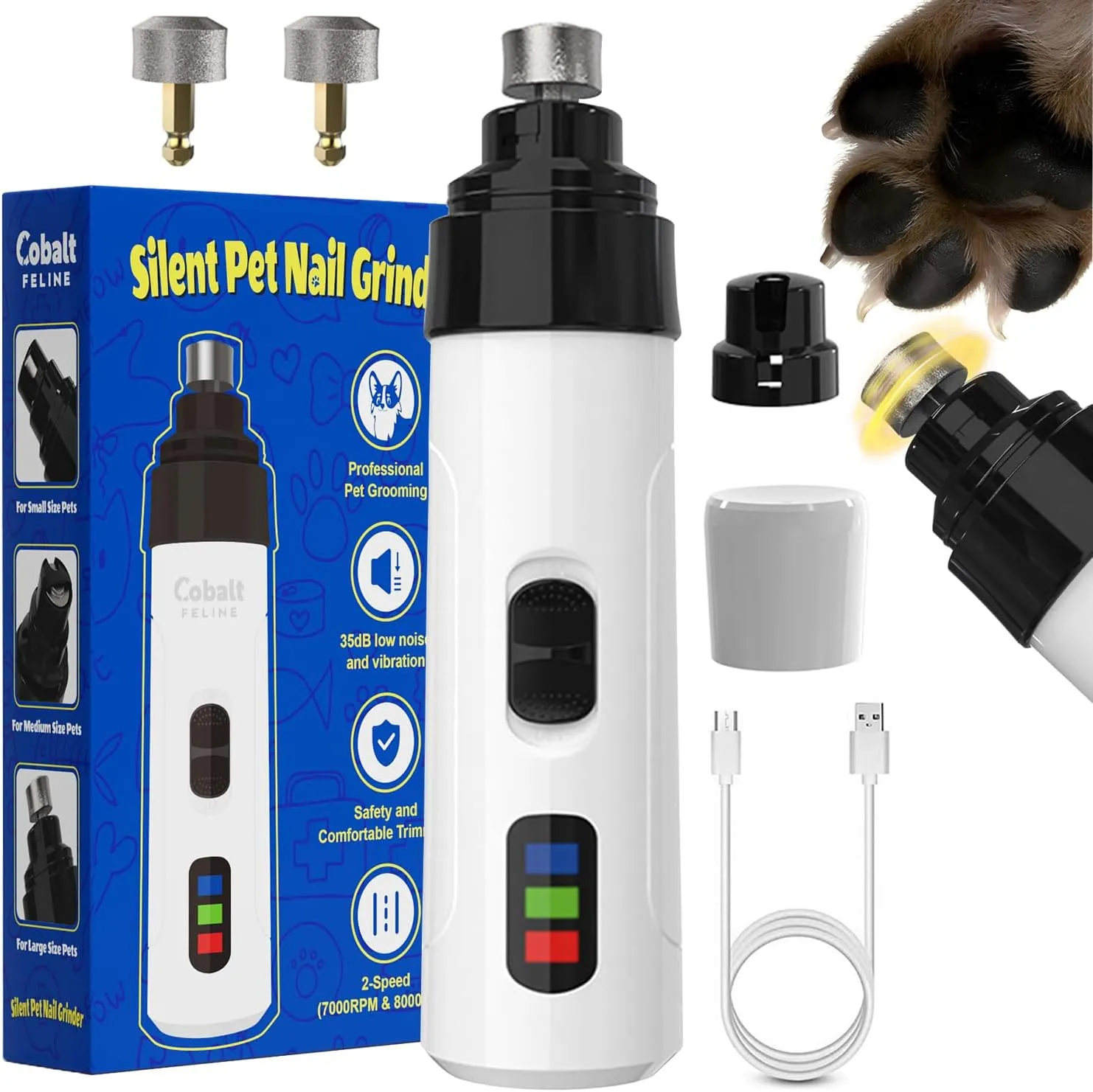 Silent Nail Grinder for Dogs, 2025 Upgraded Dog Nail Grinder Pro Electric Pet Nail Trimmers, 35 dB Silent Dog Nail Grinder Toenail Grinder Quiet for Large Medium Small Dogs (White)