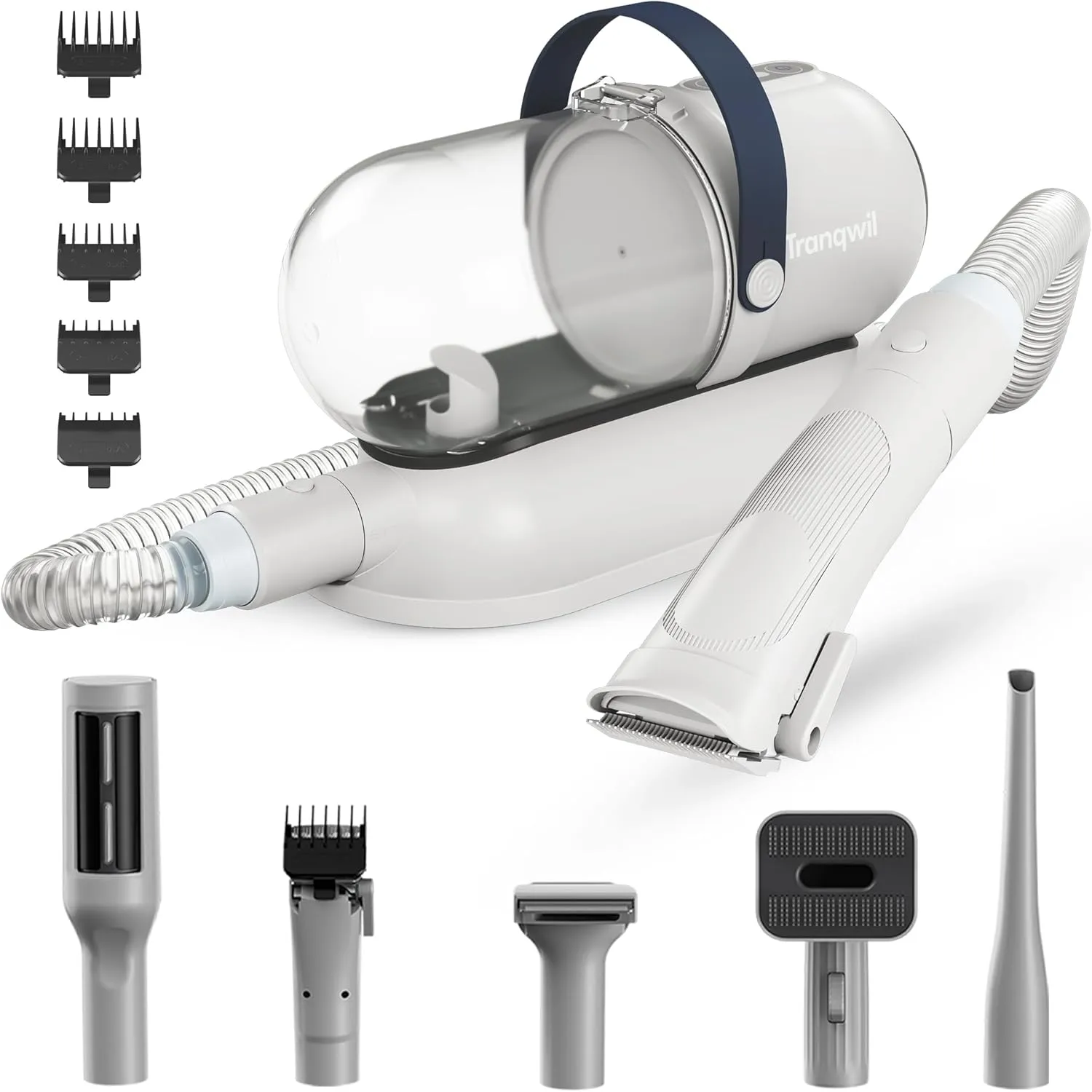 Tranqwil Dog Grooming Vacuum Kit - 7 Grooming Tools, 1.5L Capacity, 11Kpa Suction Power, Quiet & Efficient Pet Hair Vacuum for Dogs & Cats